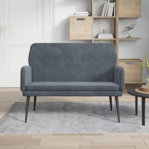 VIHHQGC Dark Grey Velvet Upholstered Loveseat Bench with Tufted Cushion for Living Room, Sturdy Metal Frame and Plywood Construction, 42.5 Inch Length, Seating for Two, Modern