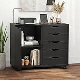 5-Drawer Rolling File Cabinet on Wheels, Wood Printer Stand with Storage Drawers for Home Office