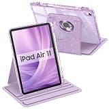 Fintie 360 Degree Rotating Case for iPad Air 11-inch M4/M3/M2 (2026/2025/2024), iPad Air 5th/4th Generation 10.9 Inch - Swiveling Stand Clear Back Cover with Pencil Holder, Glittering Lavender