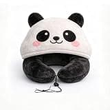 WASTROYAL Animal Hooded Travel Neck Pillow U-Shaped Nap Cushion Lightweight with Cute Animal Design Washable Cover. (Panda)