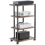 Aquzee AV Media Stand with Wheels, 4-Tier Game Console Shelf, Rolling Media Cart for Small Space, Stereo Racks and Stands, Ideal for Record Player, Game Console, DVD Player, and Projector, Wood