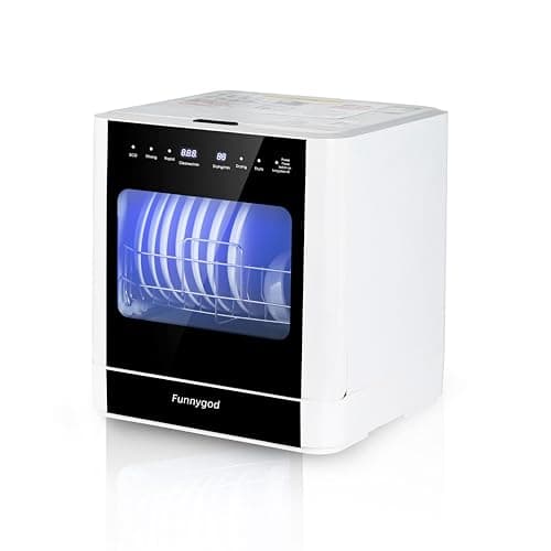 Countertop Dishwasher, Portable Mini Dishwasher with 5 Washing Programs,162°F Deep Cleaning, Air Dry, Quick, Energy Saving, Fruit, and Heavy Wash Modes, Two types of water intake methods,Apartment, RV
