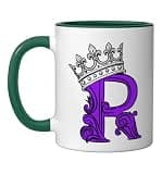 Purple Color Letter R Initial + Crown Purple Graphic Ceramic Mug, Dark Green/White, 11oz