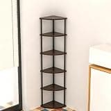 Wooden Corner Shelf, 3 Tiers, Multi-Layer Storage Cabinet, Sideboard, Gap Storage, Rounded Corners, Open Rack, Shelf, Storage Shelf, Bookshelf, Corner Shelf for Living Room(5 Tiers)(D,6)