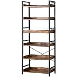 HCHQHS Adjustable 6 Tier Open Bookcase, Rustic Farmhouse Book Shelves, Industrial Wood and Black Metal Bookshelves, Mid Century Bookcase for Home Office Living Room Bedroom
