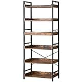 HCHQHS Adjustable 6 Tier Open Bookcase, Rustic Farmhouse Book Shelves, Industrial Wood and Black Metal Bookshelves, Mid Century Bookcase for Home Office Living Room Bedroom