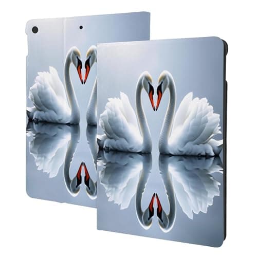 White Swans Couple Heart Case for Ipad, Slim Lightweight Smart Shell Stand Cover Adjustable Angles Case with Auto Wake/Sleep for Ipad 7th 10.2"