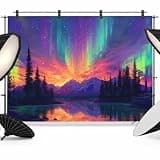 Purple Mountains Backdrop 7x5ft Lake Forest Aesthetics Contemporary Photography Backdrop Fabric Photoshoot Background Tapestry Banner for Birthday Baby Shower Decoration Party Video Photo Studio Props