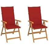 NKOPPFG Set of 2 Wooden Patio Chairs with Cushions, Solid Teak Outdoor Chairs with 7 Reclining Backrests, Foldable Garden Seating for Relaxation