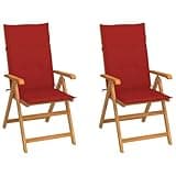 NKOPPFG Set of 2 Wooden Patio Chairs with Cushions, Solid Teak Outdoor Chairs with 7 Reclining Backrests, Foldable Garden Seating for Relaxation