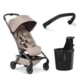Joolz Aer2 Travel Stroller Bundle with Bumper Bar & Cup Holder – Lightweight One-Hand Fold Stroller, Airplane Carry-On Approved, Reclining Seat, UPF 50+ Canopy, Includes Travel Accessories - Taupe