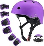 Kids Bike Helmet for Ages 5-15, Adjustable Safety Toddler Helmet with Protective Gear Set, Skateboard Scooter Helmets with Knee Elbow Pads Wrist Guards for Boys Girls (Medium, Purple)
