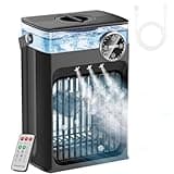 Portable Air Conditioners, 4 in 1 Evaporative Air Cooler with 1200ML Tank, Queit Cooling Fan with Remote Control, 2-8H Timer, 3 Modes & 8 LED Lights, Personal AC Unit for Bedroom, Office and Camping