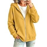 Full Zip Hoodies for Women Comfort Fitted Sweatshirts Pockets Yellow M