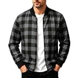 Men's Plaid Zip Up Shirt Jacket Collared Long Sleeve Loose Fit Shackets Fashion Fall Winter Streetwear with Pockets Dark Gray