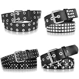 Olutacot 4 Piece Studded Rivet Double Grommet Belt Set - Faux Leather Gothic Goth Black - Punk Style Accessories for Men Women - Ideal Gift