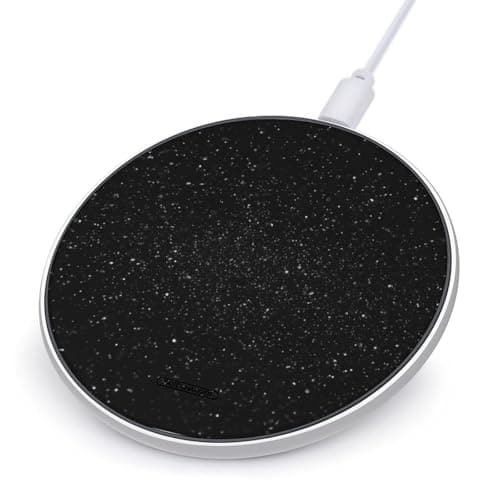 Black Glitter Wireless Charger Aluminum Alloy Frame 10W Fast Charging Pad with Indicator Light 6mm Thin & Portable Wireless Charging Pad for Travel Home Office Desk