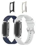 2 Pack Silicone Band Compatible with Google Fitbit Air, Adjustable Sport Watch Strap with Built-in Protective Case and 2 Extra Case Covers, DIY Mix & Match Replacement Wristband,Blue+Gray
