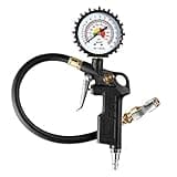 CZC AUTO Tire Inflator Deflator Air Pressure Gauge with Rubber Hose, 2-1/2" Dial Wheel Inflator Gage with Straight Brass Lock-on Chuck Compatible with Air Pump Compressor for RV Car Motorcycle Bike