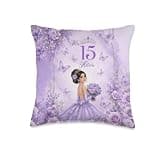 Chic Turquoise Purple Floral Mis XV Años Quinceañera 15th Throw Pillow