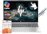 HP 15.6" FHD Touchscreen Business Laptop Computer with Microsoft Office 365, AMD Ryzen 5 Processor, Windows 11 Laptop 8GB RAM 512GB Storage (256GB SSD+256GB Docking Set), NLY Earphones, Silver