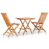 WDSAYREH Solid Teak Wood 3 Piece Bistro Set with 1 Folding Table and 2 Folding Chairs with Thickly Padded Gray Cushions for Outdoor Dining