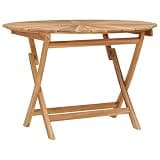 Solid Teak Wood Round Folding Garden Table 43.31 x 29.53 in Natural with Slatted Top for Drainage and Umbrella Hole, Seats Four