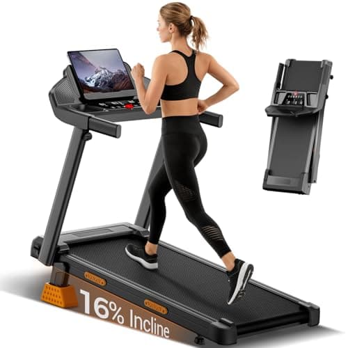 16% Incline & Led ScreenTreadmills for Home with & Led Screen, 7-Layer Shock-Absorbing Foldable Treadmill with Handle Bar Up to 400lbs Capacity, 3.0HP Quiet Walking Pad Treadmill 0.6-7.5MPH