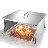 VEVOR Fire Pit Heat Deflector, 25.4x25.4x14.6 inch Square Outdoor Burner Cover, Stainless Steel Bonfire Camping Wood Burning, Push Heat Down and Out with 4 Foldable Legs & Carrying Handle