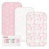 Gllquen Baby 3-Pack Muslin Cotton Bassinet Sheets, 33"x20" Fitted Crib Sheets for Bedside Sleeper & Travel Crib, Oeko-TEX Certified Soft Breathable Sheets, Easy On/Off (Rosebud)