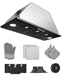 FlyPine 36 inch Black Stainless Steel Insert Range Hood - 900 CFM, Ultra-Quiet 4-Speed Vent, Button Control, LED Lights, Ducted/Ductless Convertible