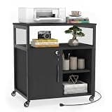 LOKO Rolling File Cabinet, Printer Stand with Charging Station (Black)