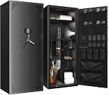 Large Rifle Safe, 20-30 Gun Safe for Rifle and Shotgun,Rifle Pistol Rack,Storage Pocket,Removable Shelf,Silent Mode,External Battery,LED,Key,180° Open Door Panel Organizer Long Gun Safe Unassembled