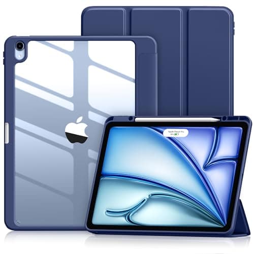 Wenlaty for iPad Air 13 Inch Case M4/M3/M2 (2026/2025/2024) with Pencil Holder, Slim Trifold Stand Protective Cover for iPad Air 13 Case with Clear Transparent Back, Auto Wake/Sleep -Sea Blue