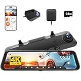 WOLFBOX G850 12" 4K Rear View Mirror Camera with 5.8GHz WiFi and Voice Control, Smart Mirror Dash Cam Front and Rear, Backup Camera with 1080P, Dash Cam with WDR, Includes 64GB Card & GPS