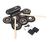 Wireless Electronic Drum Set with 7 Pads, Portable Roll-Up Practice Kit for Kids & Beginners , Built-in Speaker, LED Lights, Recording & Headphone Output ,Includes Kick Pedal, Drum Sticks