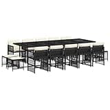 WRJENFSC 15-Piece Garden Dining Set, Black PE Rattan Outdoor Furniture with Large Rectangular Table and Foldable Chairs, Modern Patio Dining Set with Cushions for Garden and Terrace