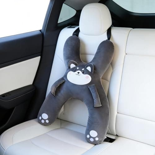 WASTROYAL Kids Car Neck Pillow, Ultra-Soft Plush Animal Travel Pillow for Toddlers, Head & Neck Support Cushion for Car Seat & Airplane Trips, Cute Car Pillow for Road Trip Naps (Black)