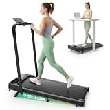 UREVO Strol 2E Smart 2-in-1 Folding Treadmill, Compact Walking Pad with Safety Handle, Plug and Play, Standing Desk Treadmill with Dual LED Display, Smart APP, Walking or Running for Home Office