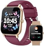 Smart Watches for Men Women, Fitness Tracker with Activity Counter/ Sleep Monitor, IP68 Waterproof Smart Watch for Android iPhone iOS Compatible (Warm Sand Case w/ Burgundy & Vintage Gold Band, 1.83)