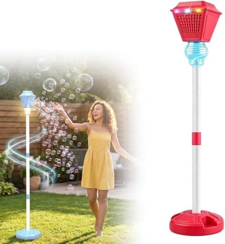 Automatic Handheld Bubble Machine, 2026 New 47" Rechargeable Automatic Bubble Maker with Light Music, 4-Level Adjustable Heights Detachable Bubble Wand for Outdoor Party Wedding (Blue)
