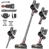 Prasky Cordless Vacuum Cleaner, Stick Vacuum Rechargeable, 550W 45KPA Powerful Suction Lightweight Vacuum Cleaners for Home, Anti-Tangle, Self Standing for Pet Hair Hardwood Floor Carpet - Black