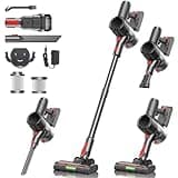 Prasky Cordless Vacuum Cleaner, Stick Vacuum Rechargeable, 550W 45KPA Powerful Suction Lightweight Vacuum Cleaners for Home, Anti-Tangle, Self Standing for Pet Hair Hardwood Floor Carpet - Black