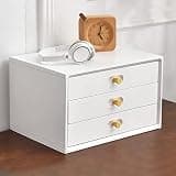 NUHSLF White 3-Layer Wooden Flat File Cabinet Desktop Drawer Storage Organizer for Home & Office Stylish File Storage Solution Space-Saving Design Durable & Functional (White-3 Layer)