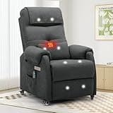 Korser Power Recliner Chair for Adults, Recliner for Small Spaces with Rollers, Electric Chair with Massage and Heat, USB and Type-C Charge Port, Fabric Recliner Chair for Living Room, Bedroom