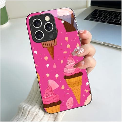 Branwen for iPhone 16 Pro Case 6.3 inch Ice Cream Cupcake & Magenta Pattern, Glossy Smooth Hard Finish case, Cute & Playful & Vibrant Style, Food Fans, Summer Gift