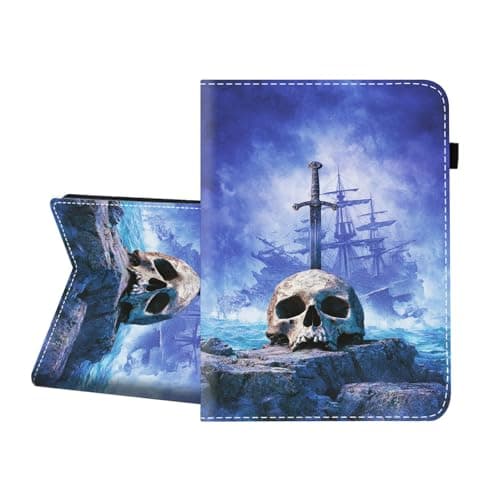 CICPLKSE Case for Samsung Galaxy Tab A 9.7 inch 2015 Model (SM-T550/T555C),Premium PU Leather Cover with Auto Sleep Wake,Skull Sword Pirate Ship