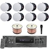 Vaiyer Home Theater Sound System Kit - 6 Channel 6000 W Bluetooth Amplifier, 8 Qty of 8” Frameless Ceiling Speakers 300 W Each, Mic, 500 ft Speaker Wire & Remote for Home, Office, Restaurant