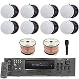 Vaiyer Home Theater Sound System Kit - 6 Channel 6000 W Bluetooth Amplifier, 8 Qty of 8” Frameless Ceiling Speakers 300 W Each, Mic, 500 ft Speaker Wire & Remote for Home, Office, Restaurant