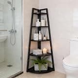 BIGTO Tall Ladder Display Shelf 16.55"*15"*69.3", Black Metal Corner 5-Tier Bookshelf Home Furniture